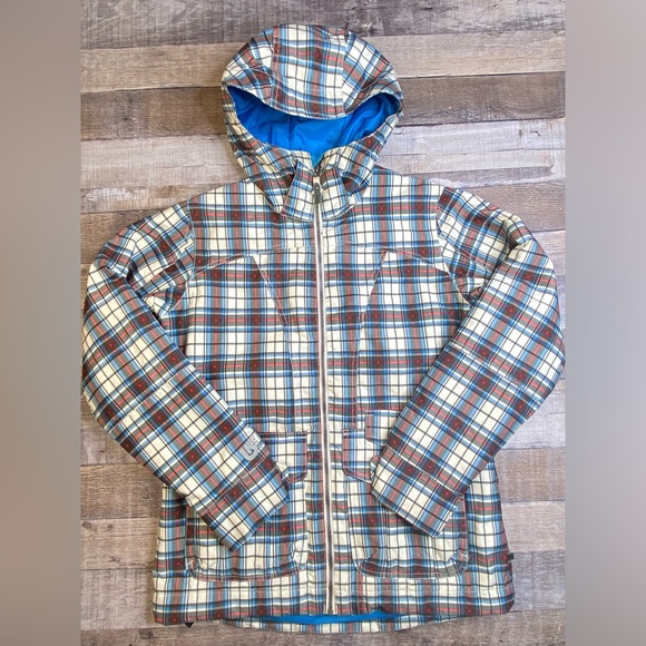 Burton Blue Ski DryRide Jacket with Colorful Pattern Plaid Snowboard Women’s M - Picture 1 of 14